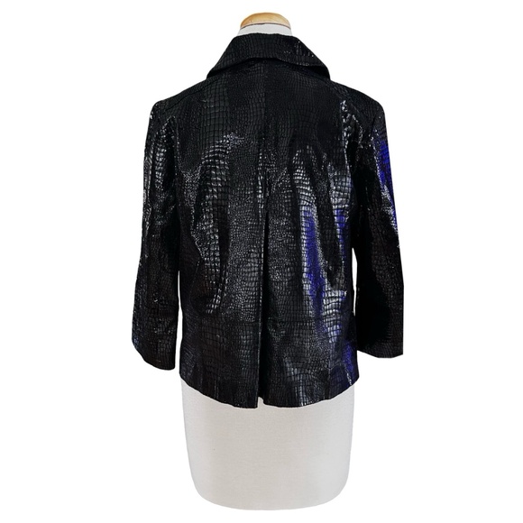 600 WEST Women’s Black Genuine Leather Blazer Jacket Size S Crock Print - Picture 2 of 12